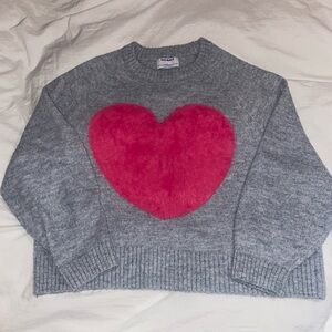 Old Navy Gray Sweater with Pink Heart